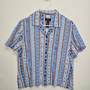 Vintage Crazy Horse Blouse Women Red White Blue Short Sleeve Rare Size‎ Large